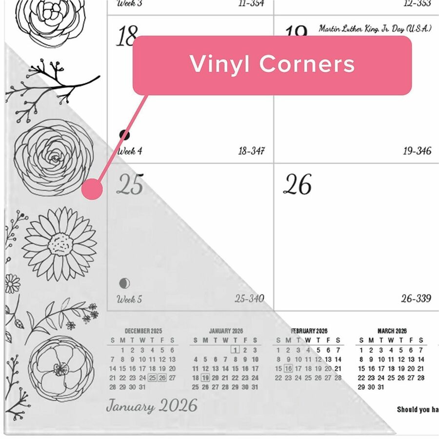 Julian Dates - Monthly - January 2026 to December 2026 - 1 Month Single Page Layout - Desk Pad - White - Chipboard - 17" Height x 22" Width - Tear-off, Compact, Reinforced - 1 Each