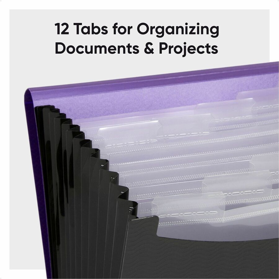 Smead Wave Pattern Poly Expanding File, Letter Size, 12 Pockets, Purple/Black, 1 Each