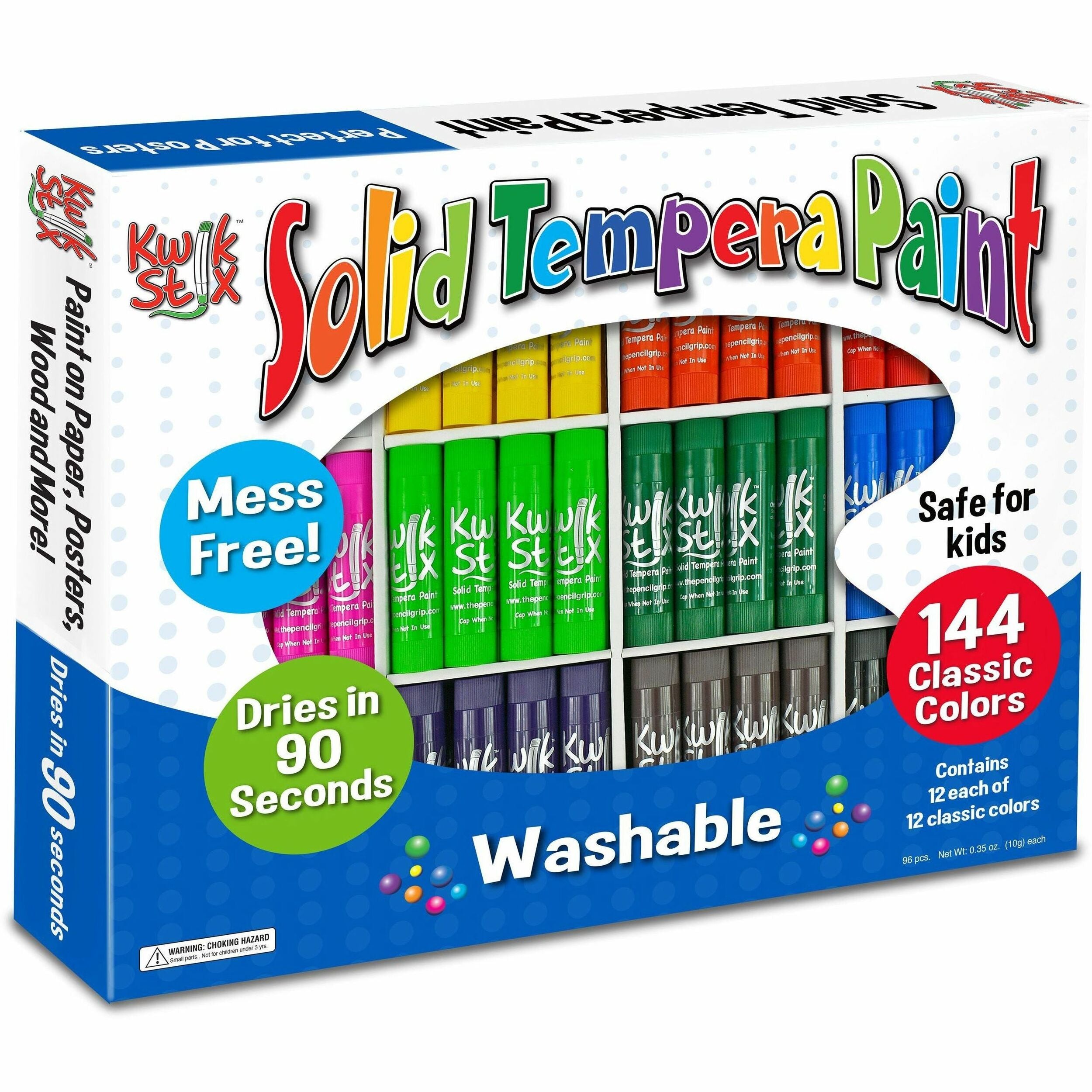 Solid Tempera Paint Sticks Class Pack, 144 Classic Colors - 12 of Each Color