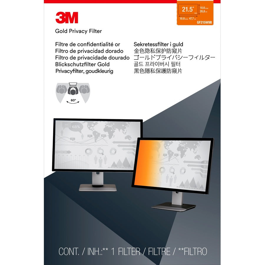 3M Gold Privacy Filter, Gold, Glossy, for 21.5" Widescreen LCD Monitor, 16:9 Aspect Ratio, Scratch and Dust Resistant, 1 Each
