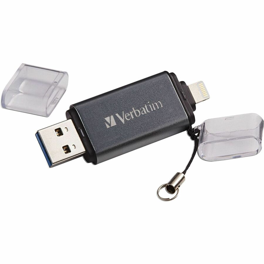 Verbatim Store 'n' Go Dual USB 3.0 Flash Drive, 64 GB, Lightning & USB 3.2 (Gen 1) Type A, Graphite, 1 Each