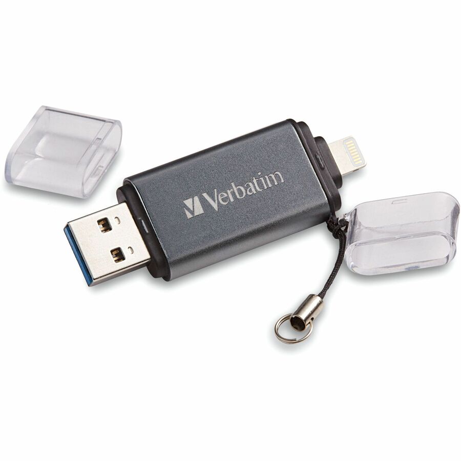 Verbatim Store 'n' Go Dual USB 3.0 Flash Drive, 32 GB, Lightning & USB 3.2 (Gen 1) Type A, Graphite, 1 Each