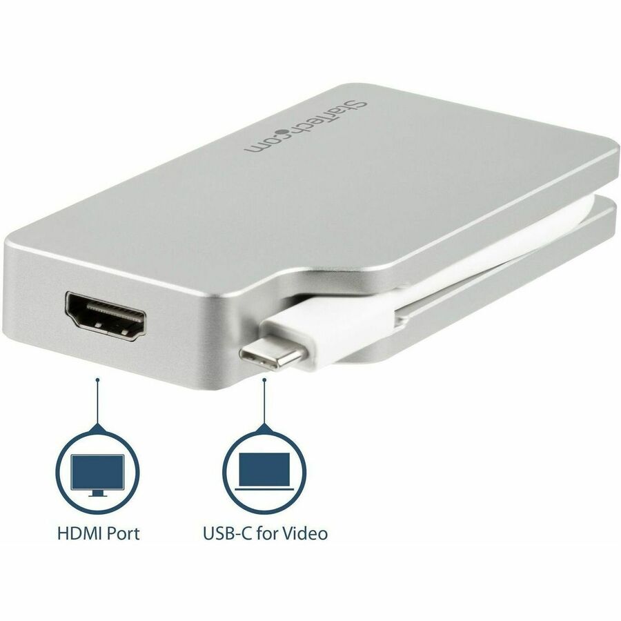 StarTech.com 4-in-1 USB-C Multiport Video Adapter - Aluminum - 4K 30Hz - Silver