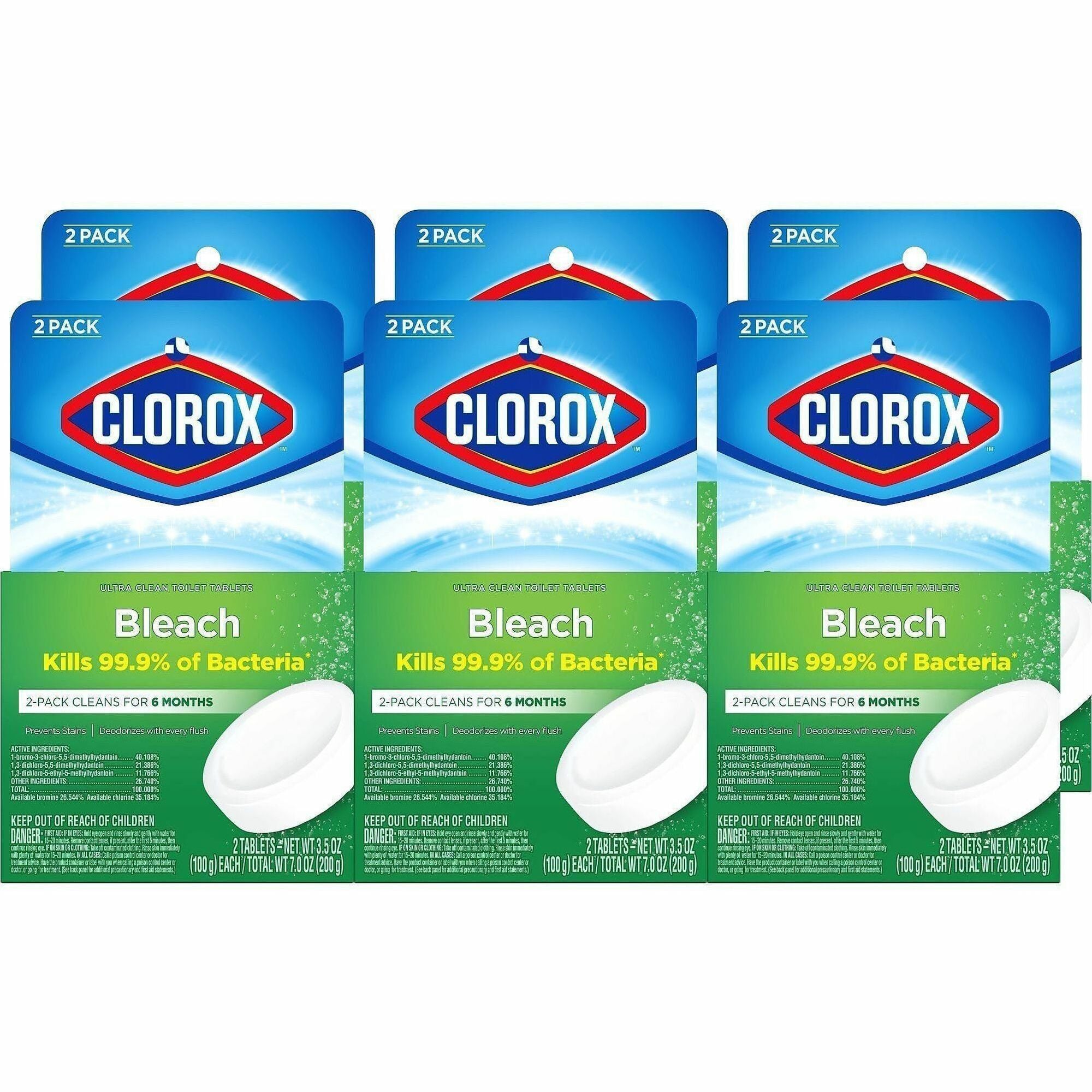 Clorox Ultra Clean Toilet Tablets Bleach, White, 3.50 oz Tablets, 2 Tablets per Pack, 6 Packs per Carton