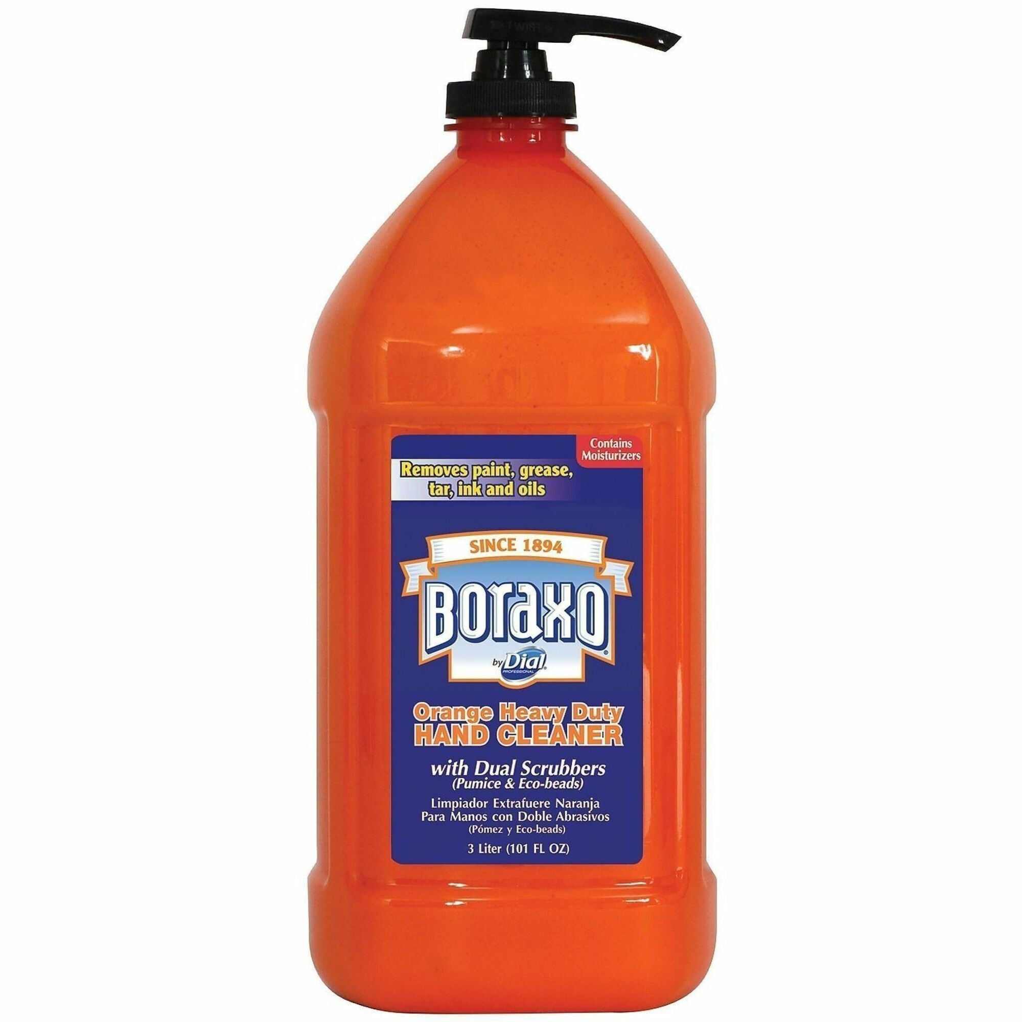 3.17 quart - Pump Bottle Dispenser - Grease Remover, Grime Remover, Ink Remover, Tar Remover, Paint Remover - Hand, Skin - Moisturizing - Orange - Heavy Duty - 1 Each