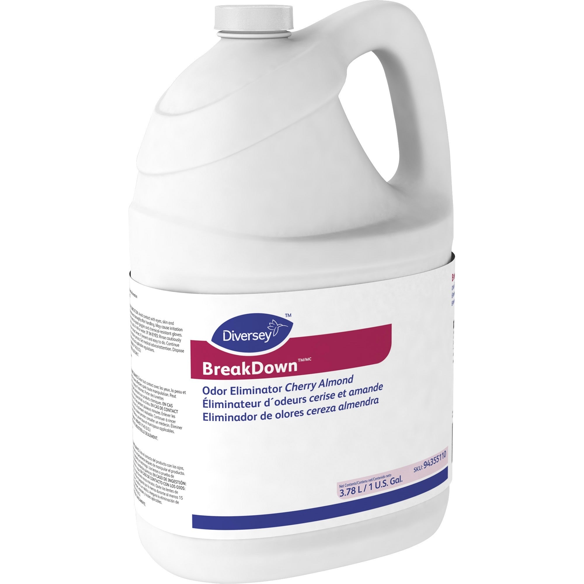 Diversey BreakDown Odor Eliminator, Concentrate, Liquid, 128 fl oz (4 quart), Cherry Almond Scent, Organic, Red Bottle, 1 Each