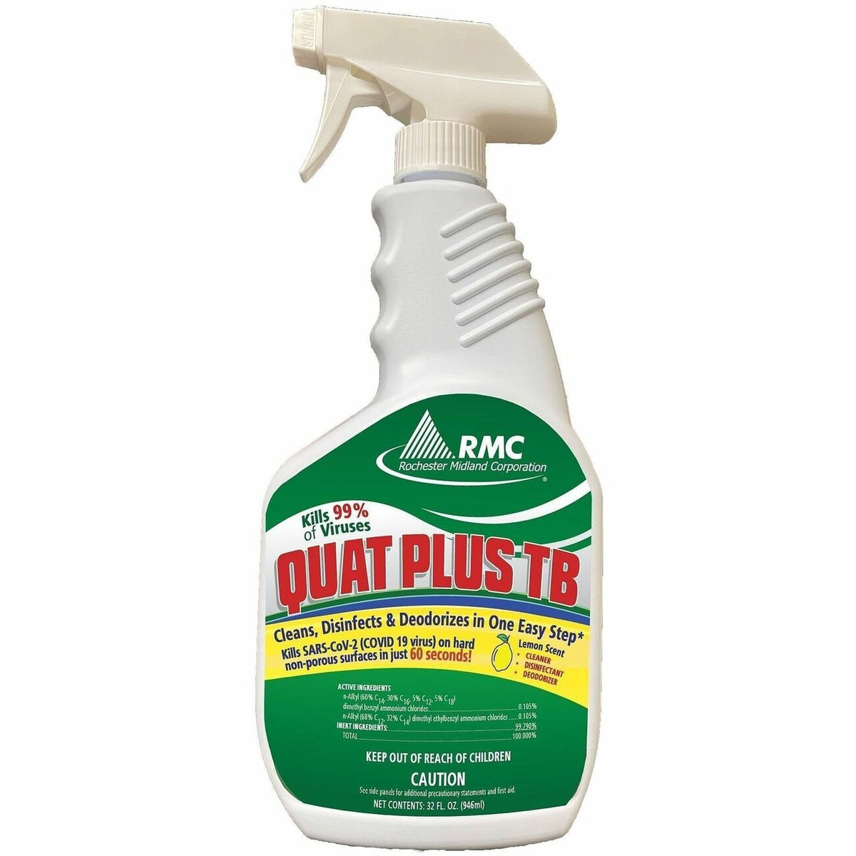 RMC Quat Plus TB Disinfectant - Ready-To-Use - 32 fl oz (1 quart) - Fresh Pine Scent - Antibacterial - Clear - 12 / Carton