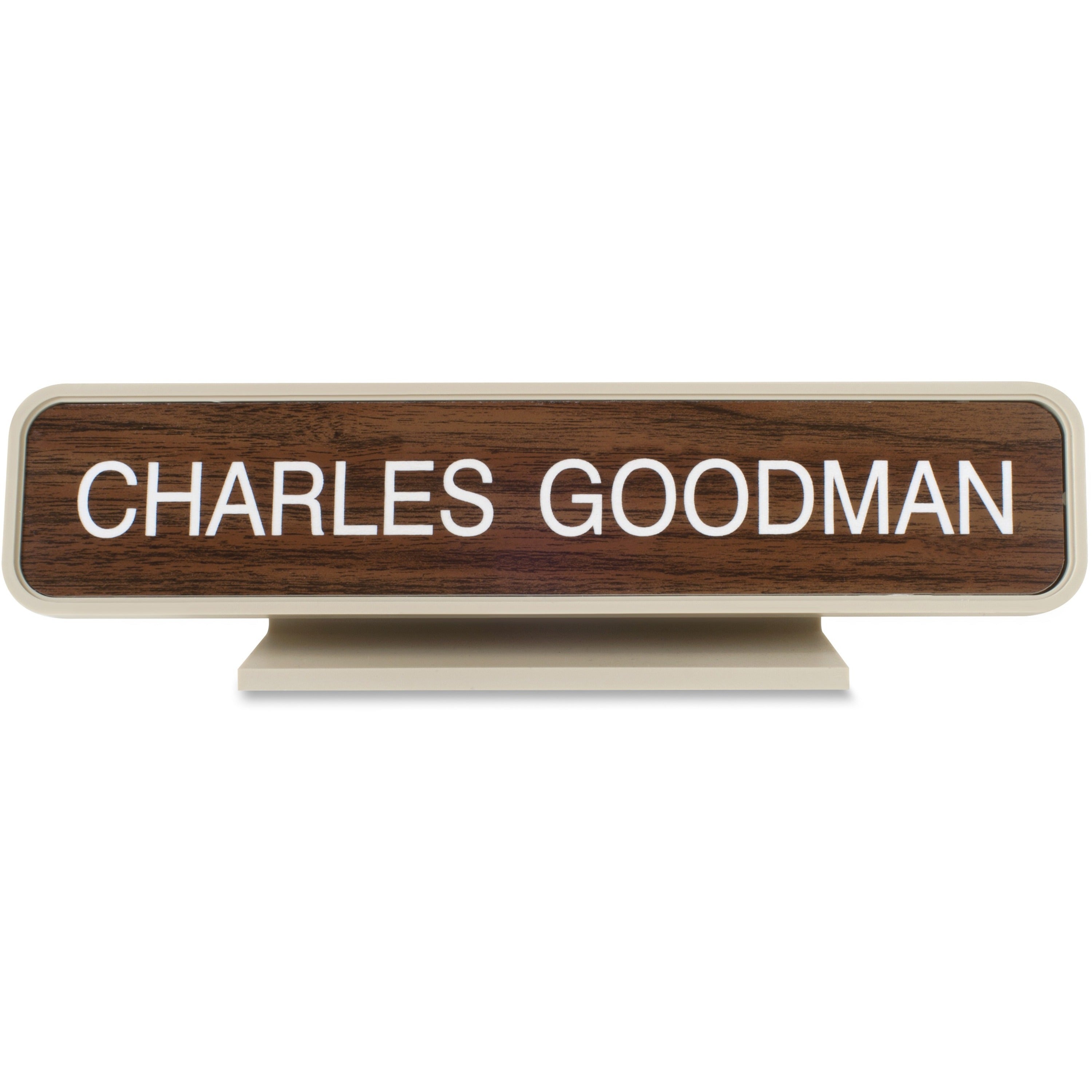 Xstamper Designer Framed Desk Sign - 10" Holding Width x 2" Holding Height - Rectangular Shape - Rounded Corner - Aluminum, Plastic - Almond - 1 Each