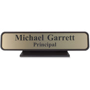 Xstamper Designer Framed Desk Sign - 10" Holding Width x 2" Holding Height - Rectangular Shape - Rounded Corner - Aluminum, Plastic - Brown - 1 Each