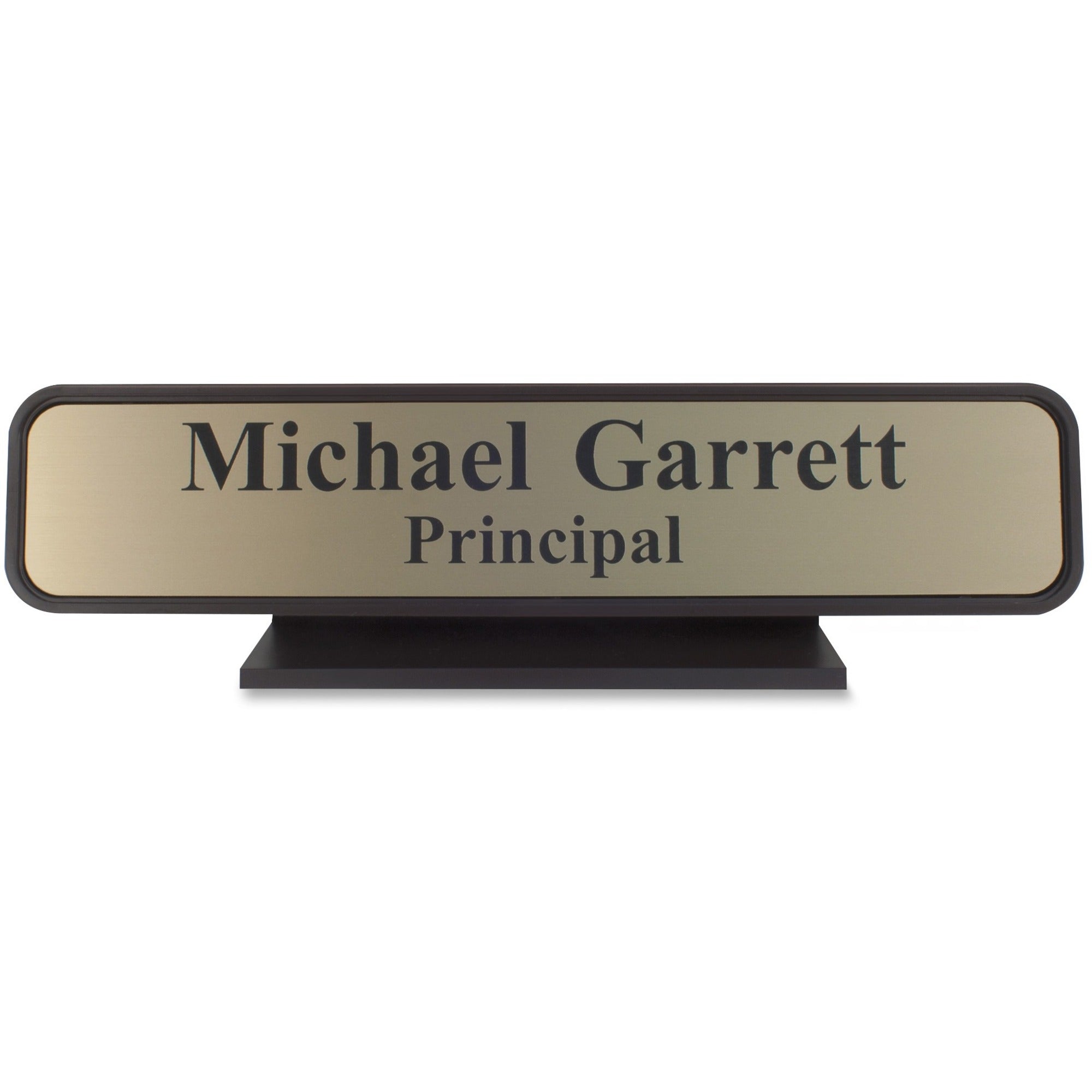 Xstamper Designer Framed Desk Sign - 10" Holding Width x 2" Holding Height - Rectangular Shape - Rounded Corner - Aluminum, Plastic - Brown - 1 Each