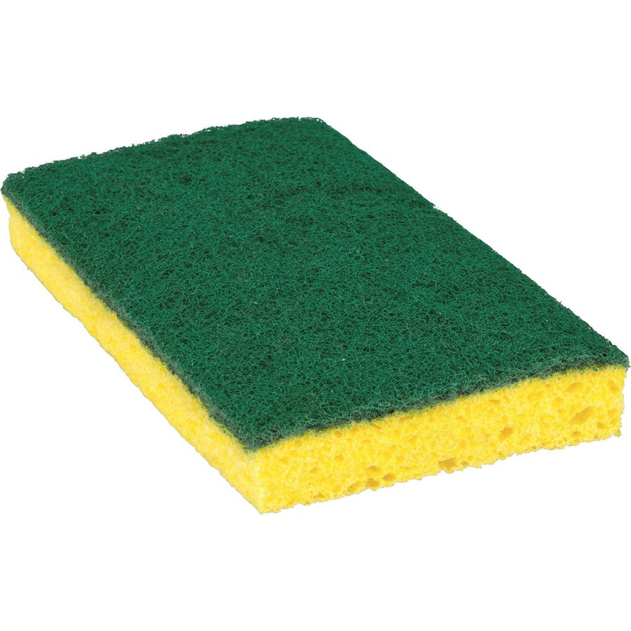 Scotch-Brite Medium-Duty Scrub Sponges - 3.5" Height x 6.3" Width x 6.1" Length x 700 mil Thickness - 10/Pack - 6 / Carton - Cellulose, Synthetic Fiber - Yellow, Green