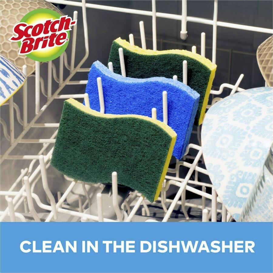 Scotch-Brite No Scratch Scrub Sponges - 2.8" Height x 4.5" Width x 4.5" Length x 590 mil Thickness - 3/Pack - 8 / Carton - Blue