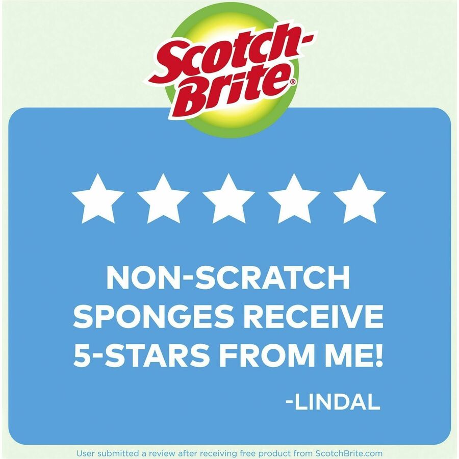 Scotch-Brite No Scratch Scrub Sponges - 2.8" Height x 4.5" Width x 4.5" Length x 590 mil Thickness - 3/Pack - 8 / Carton - Blue