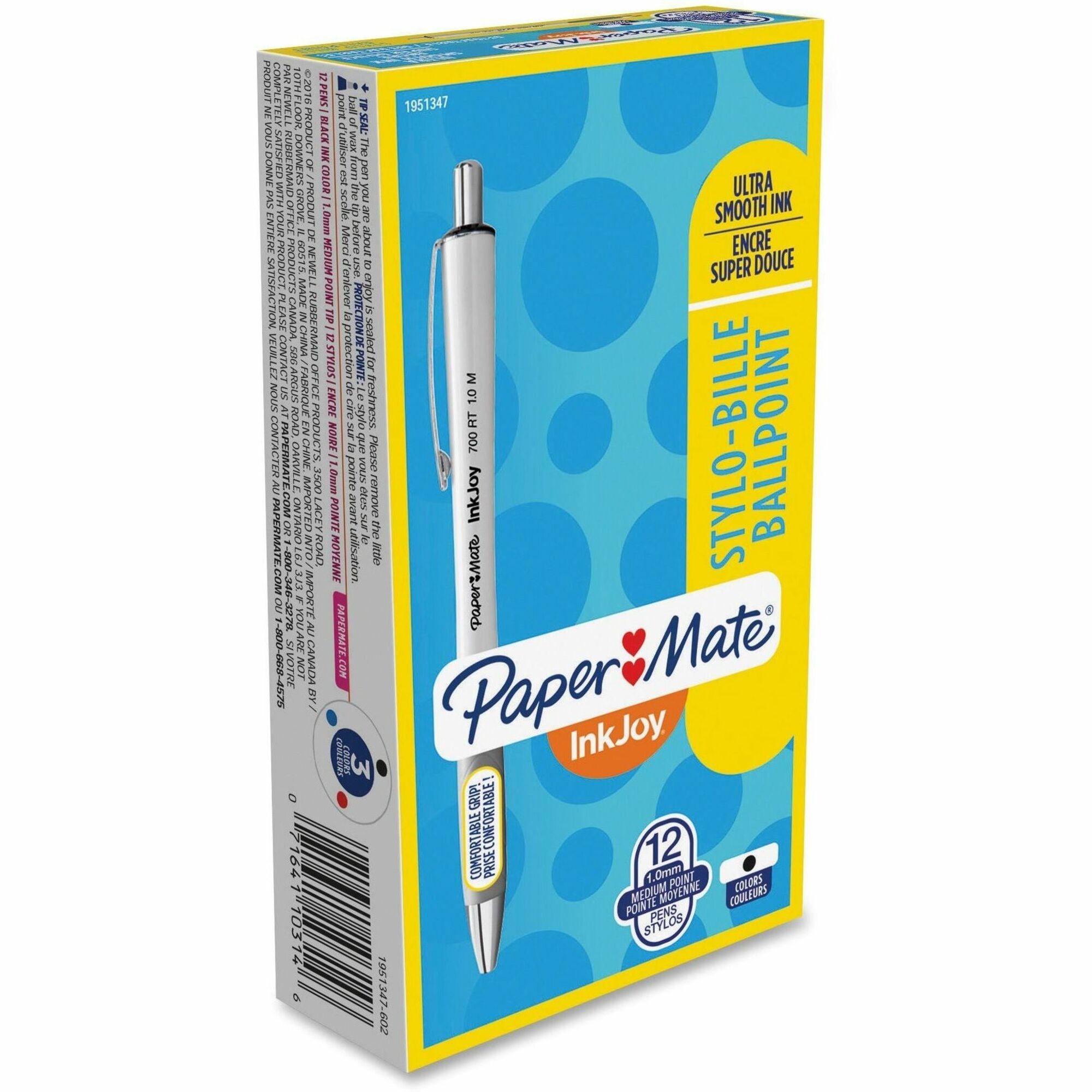 Paper Mate InkJoy 700 RT Ballpoint Pens - 1 mm Pen Point - Retractable - Black Ink - White Barrel - 1 Dozen