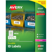 Avery TrueBlock ID Labels, 21/32" x 1-3/4", Matte White, Rectangle, Permanent Adhesive, Laser Compatible, Water & Weather Resistant, 60 Labels/Sheet, 60 Sheets, 3000 Labels/Box
