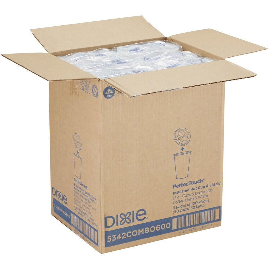 Dixie PerfecTouch 12 oz Hot Coffee Cup and Lid Sets by GP Pro - 12 fl oz - White - Paper - Hot Drink, Coffee, Beverage - 50/Pack - 6 / Carton