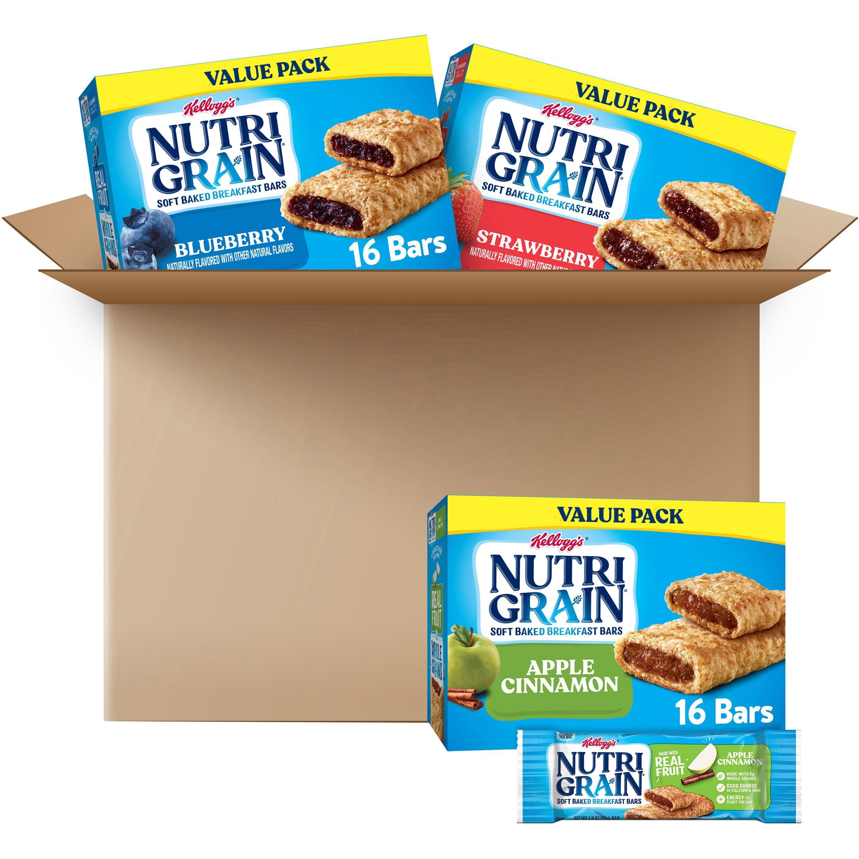 Individually Wrapped - Apple Cinnamon, Strawberry, Blueberry - 1.30 oz - 16/Box - 3 / Carton
