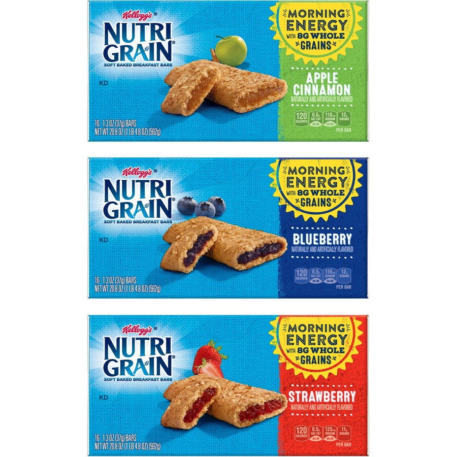 Individually Wrapped - Apple Cinnamon, Strawberry, Blueberry - 1.30 oz - 16/Box - 3 / Carton