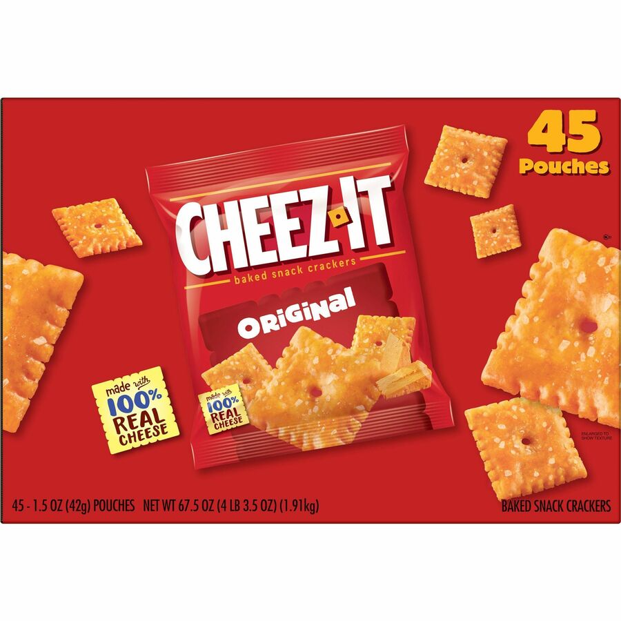 Cheez-It Cheez-It Baked Snack Crackers - Low Fat - Cheese - 1 Serving Pouch - 1.50 oz Bag - 45 / Carton
