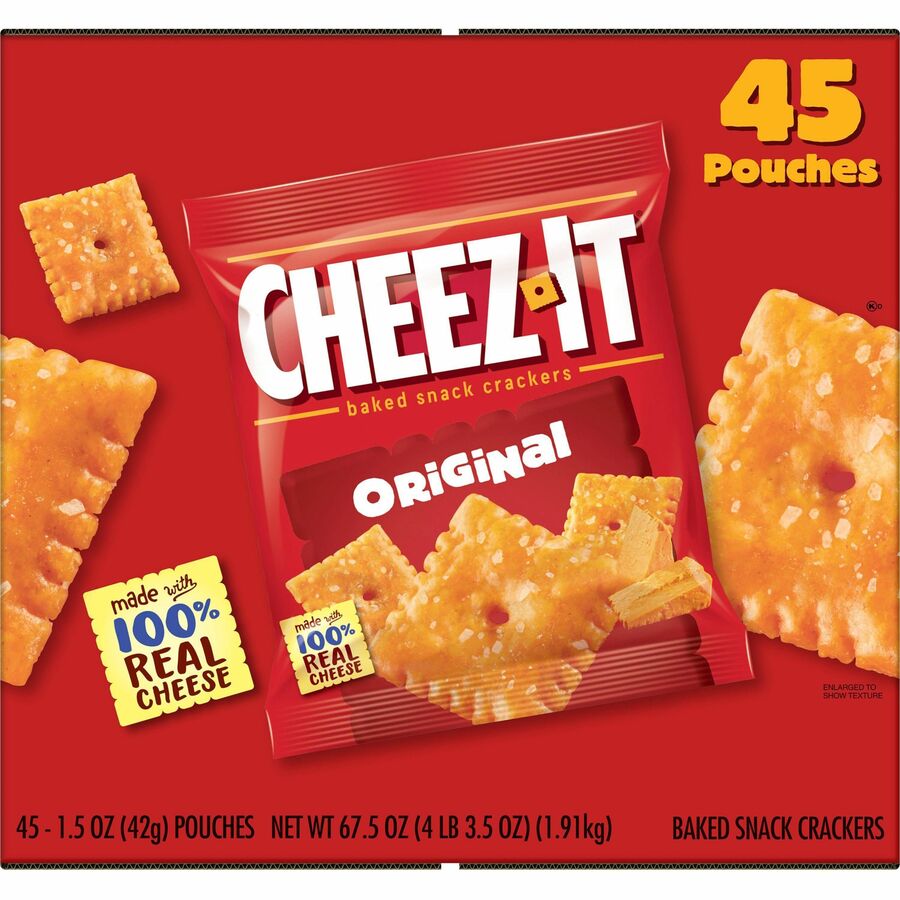 Cheez-It Cheez-It Baked Snack Crackers - Low Fat - Cheese - 1 Serving Pouch - 1.50 oz Bag - 45 / Carton