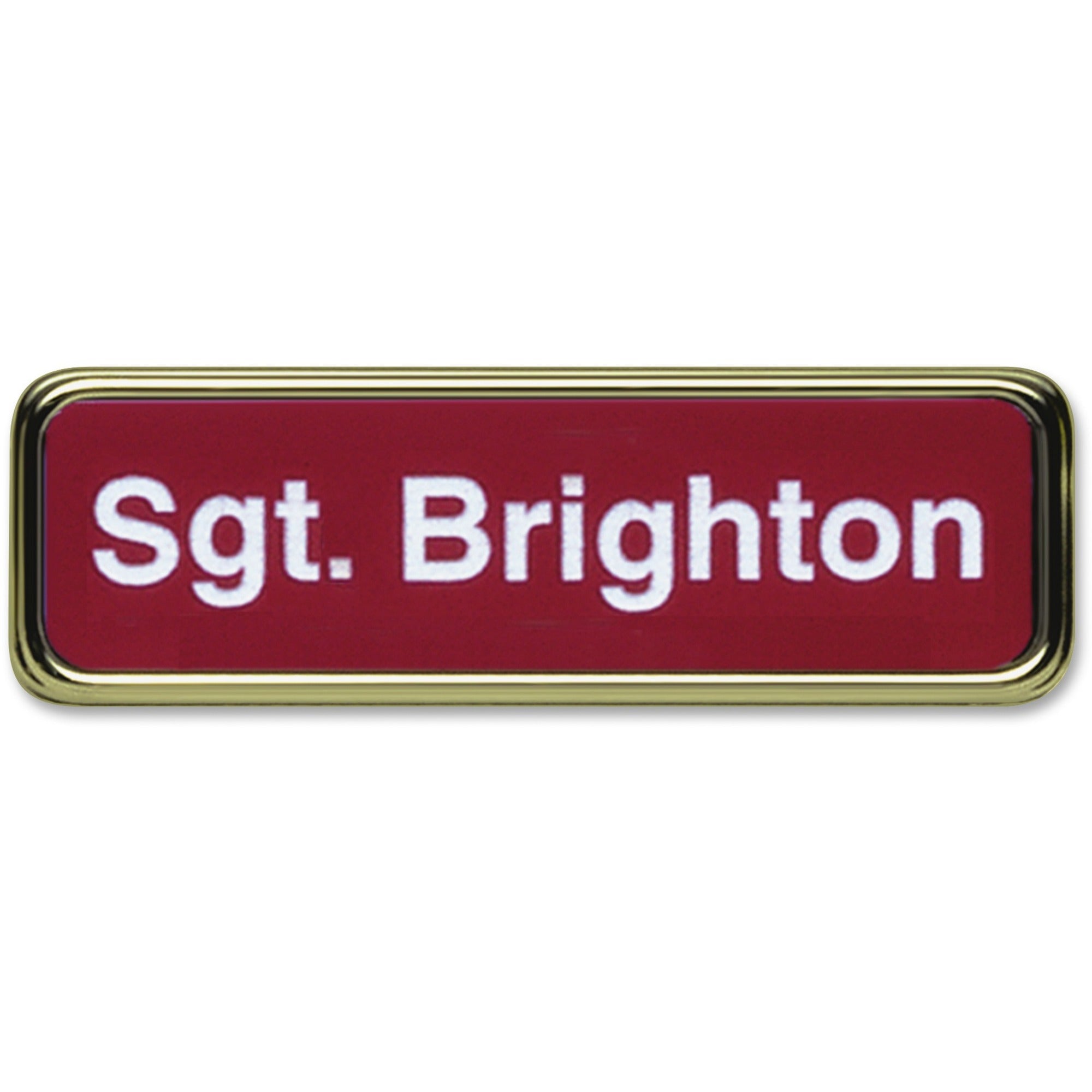 Xstamper Gold Frame Name Badge, 1" x 3", Rectangular, Durable Plastic, Gold Border, 1 Each