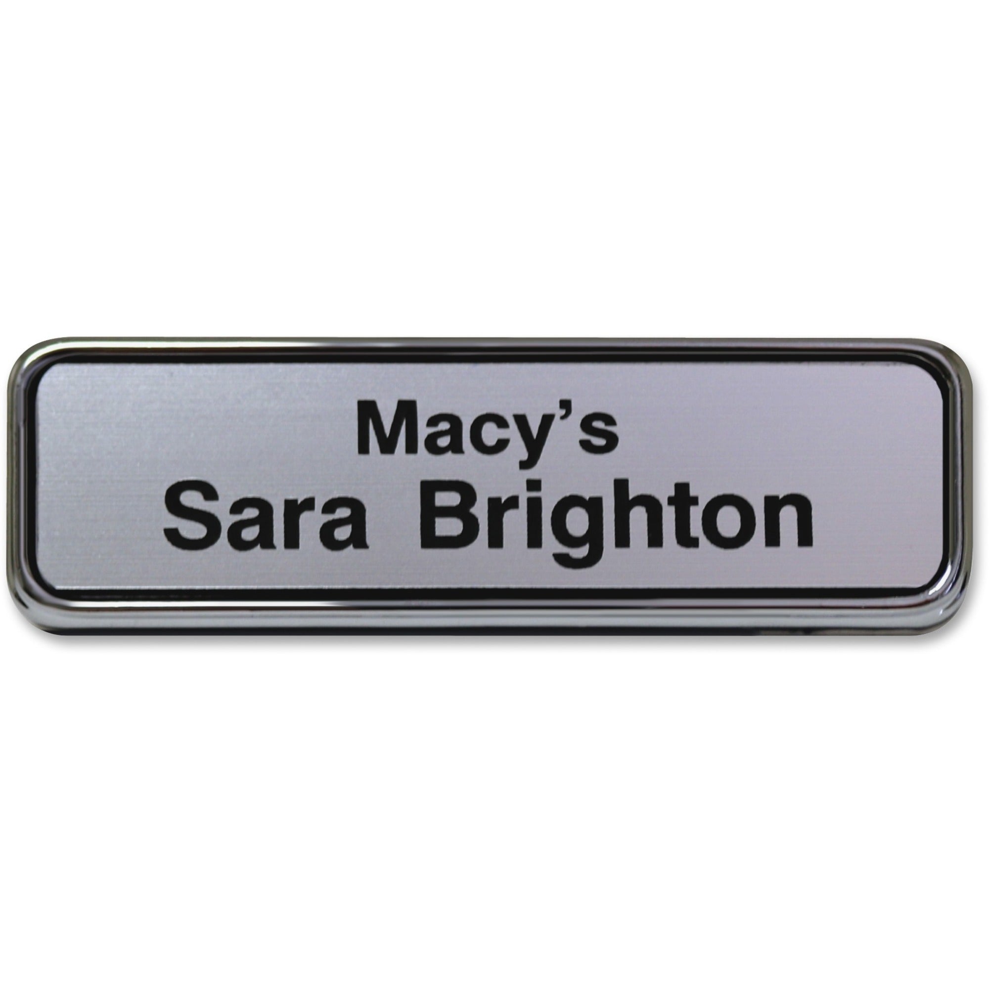 Xstamper Gold Frame Name Badge, 1" x 3", Rectangular, Durable Plastic, Silver Frame, 1 Each