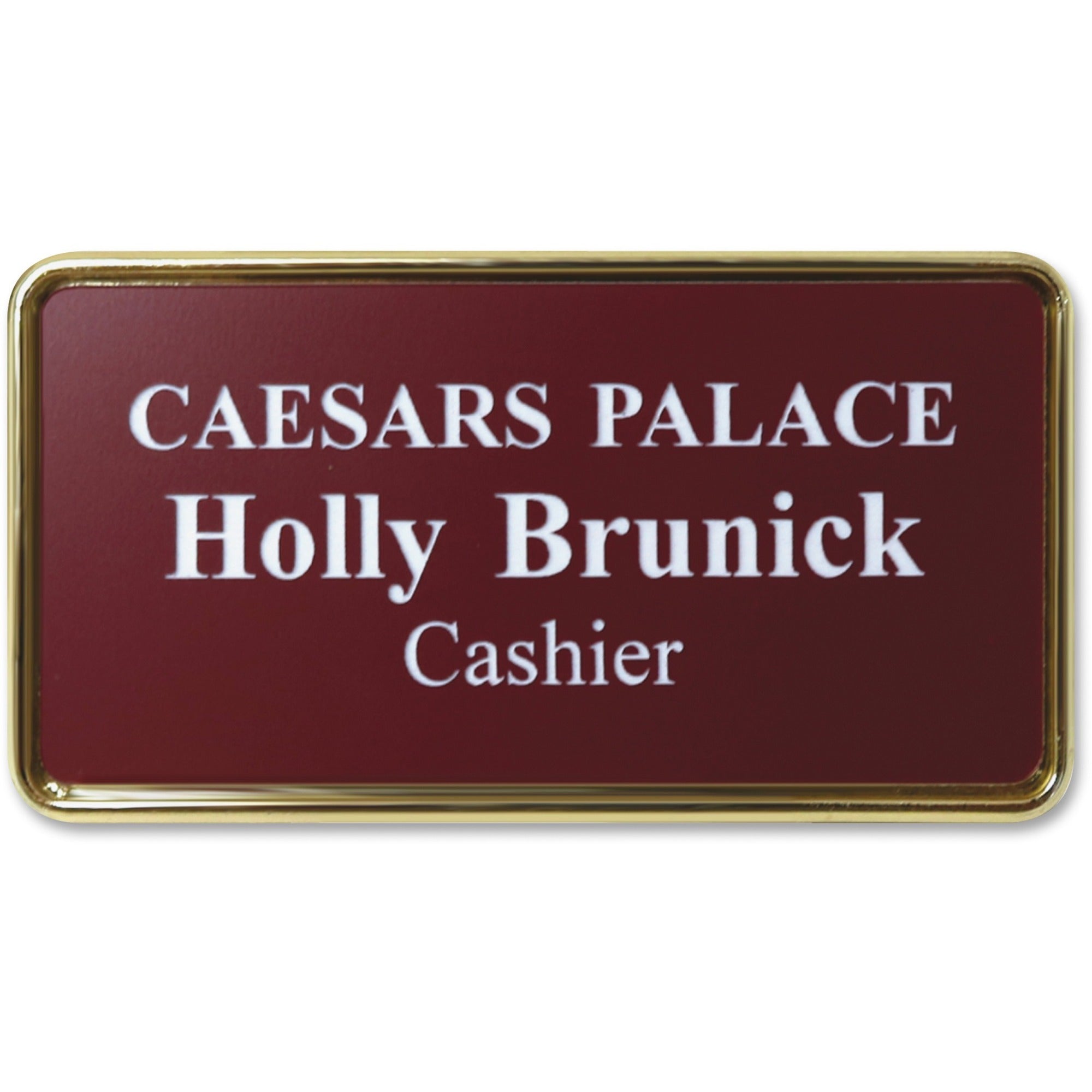 Xstamper Framed Name Badge, Gold Border, Rectangular, 1.5" x 3", Durable Plastic, 1 Each