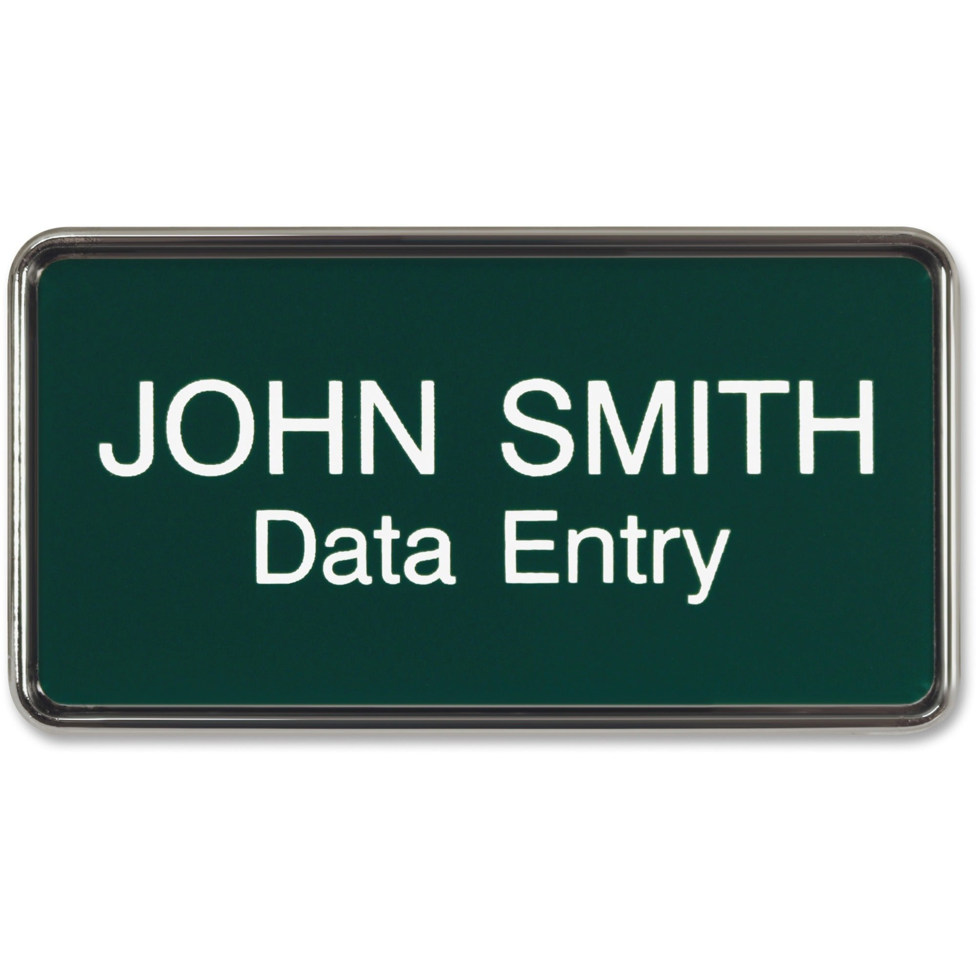 Xstamper Framed Name Badge, Rectangular, Silver Frame, 1.5" x 3", Durable Plastic, 1 Each