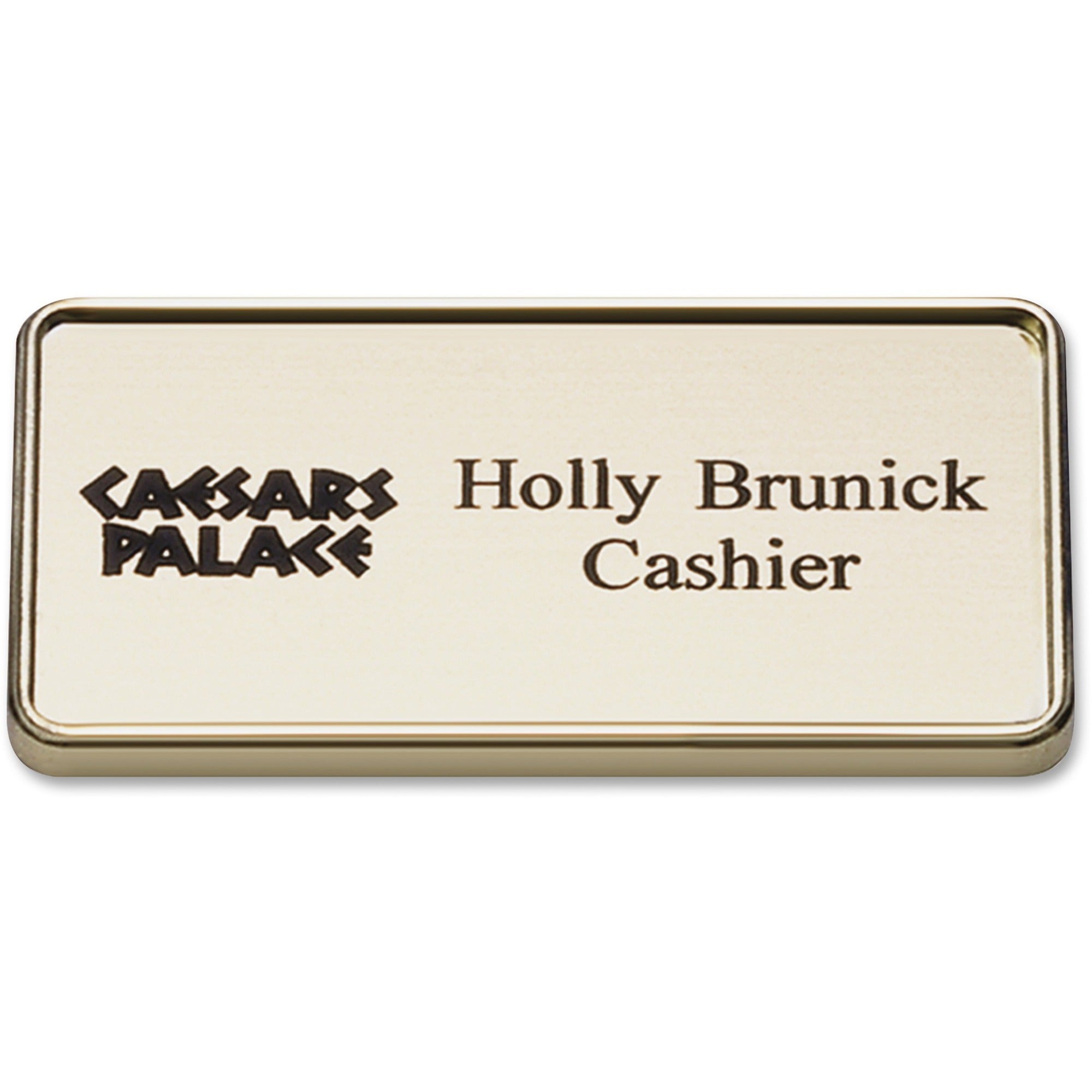 Xstamper Framed Name Badge With Logo, Gold Border, Rectangular, 1.5" x 3", Durable Plastic, 1 Each