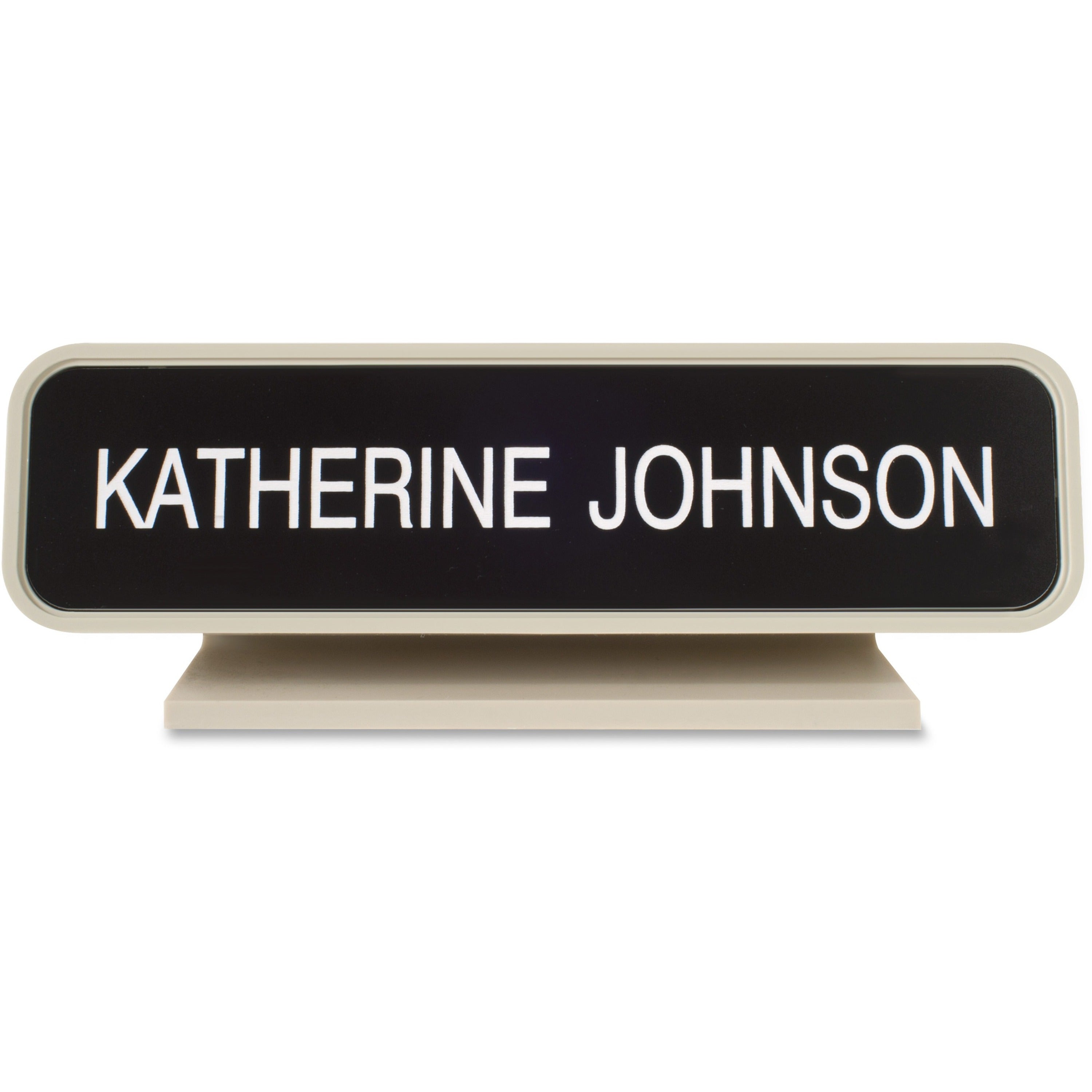 Xstamper Designer Framed Desk Sign, Logo Design, 8" x 2", Rectangular, Rounded Corner, Almond Frame, Plastic, 1 Each