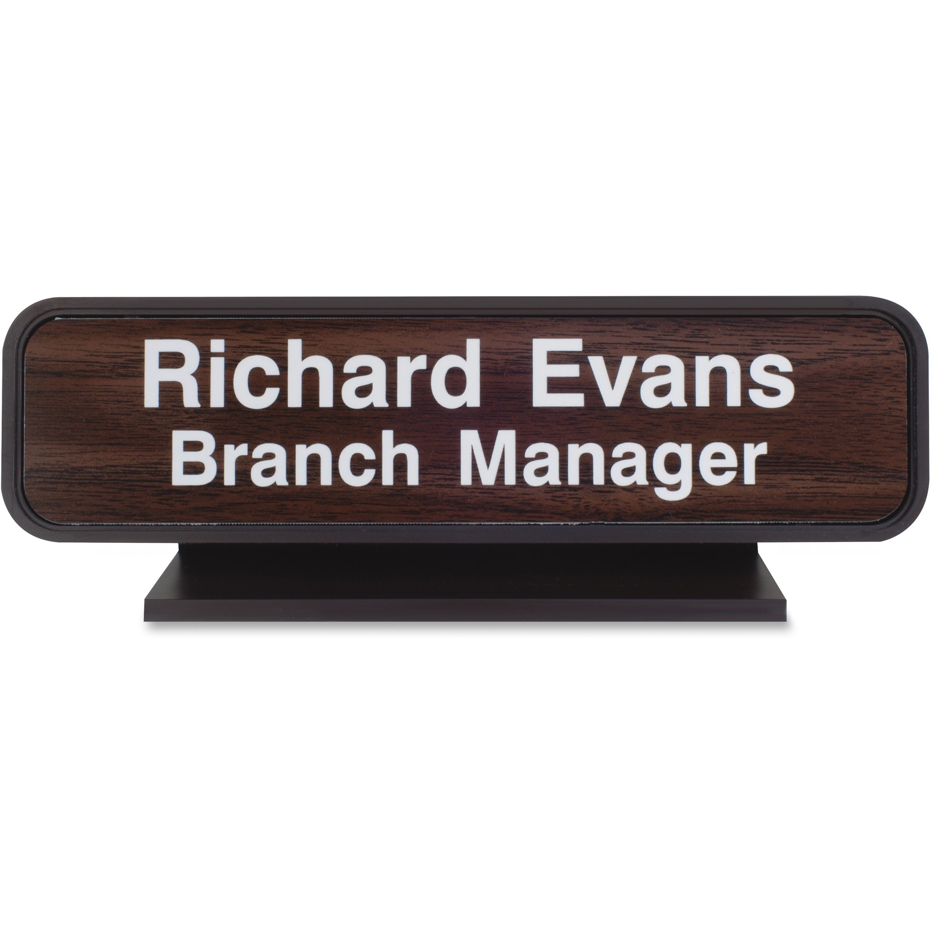 Xstamper Designer Framed Desk Sign, Logo Design, 8" x 2", Rectangular, Rounded Corners, Brown Frame, Plastic, 1 Each