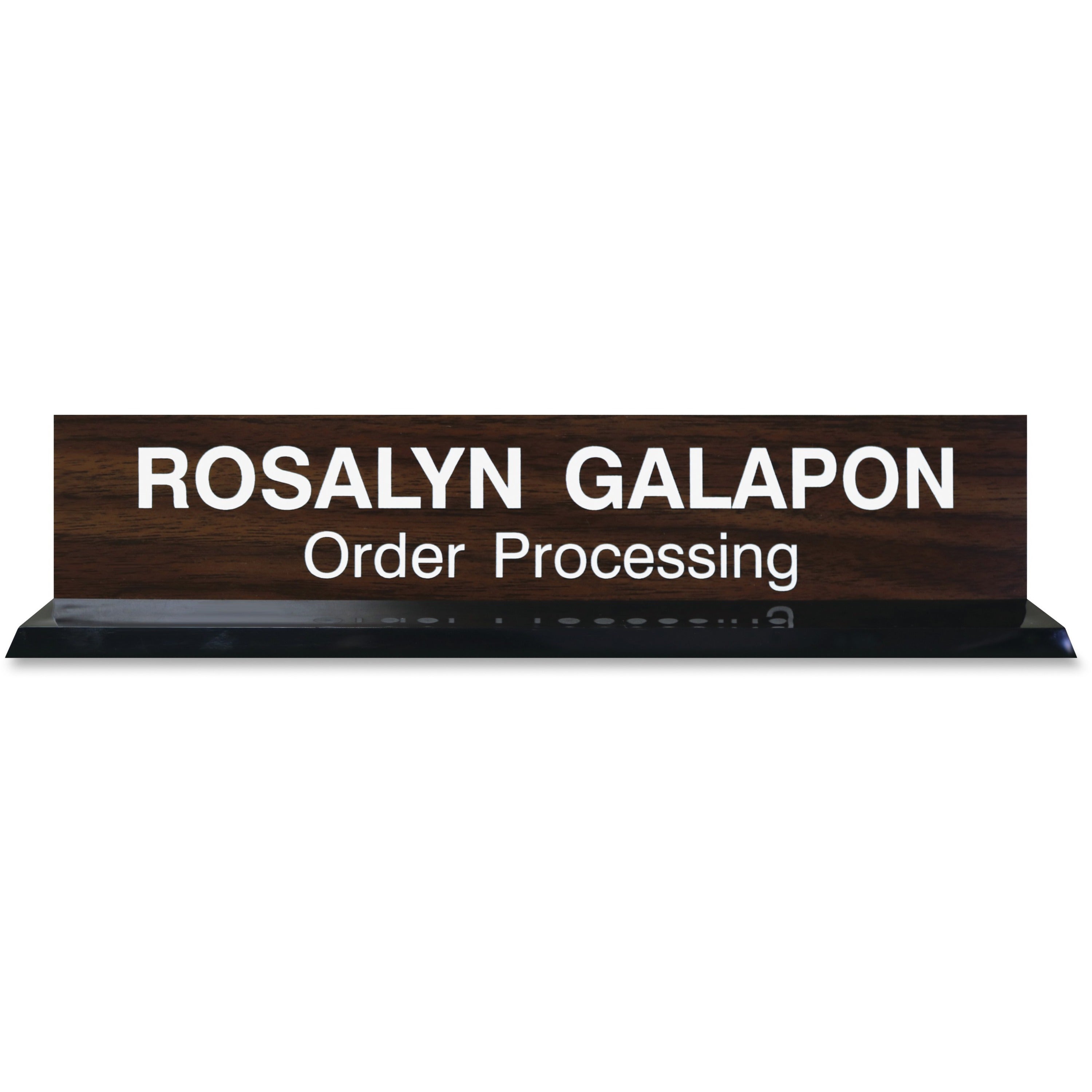 Xstamper 2"x10" Acrylic Base Desk Sign Set, Rectangular, Black Frame, Durable Plastic, Square Corners, 1 Each