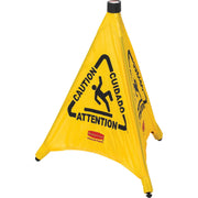 Rubbermaid Commercial Multi-Lingual Caution Safety Cone, Wall Mountable, Durable, Yellow, 21" x 20" x 21", Multilingual Print "Caution/Attention/Cuidado", 12 Cones per Carton