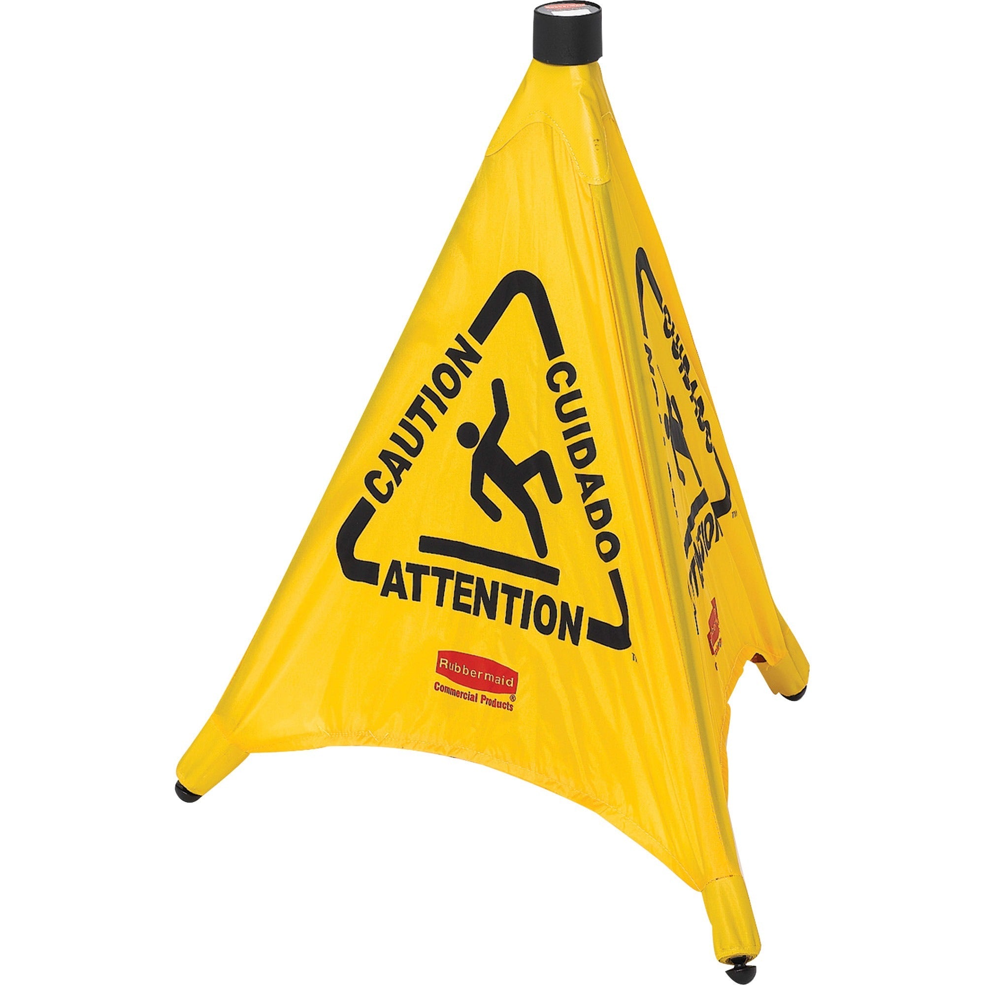 Rubbermaid Commercial Multi-Lingual Caution Safety Cone, Wall Mountable, Durable, Yellow, 21" x 20" x 21", Multilingual Print "Caution/Attention/Cuidado", 12 Cones per Carton
