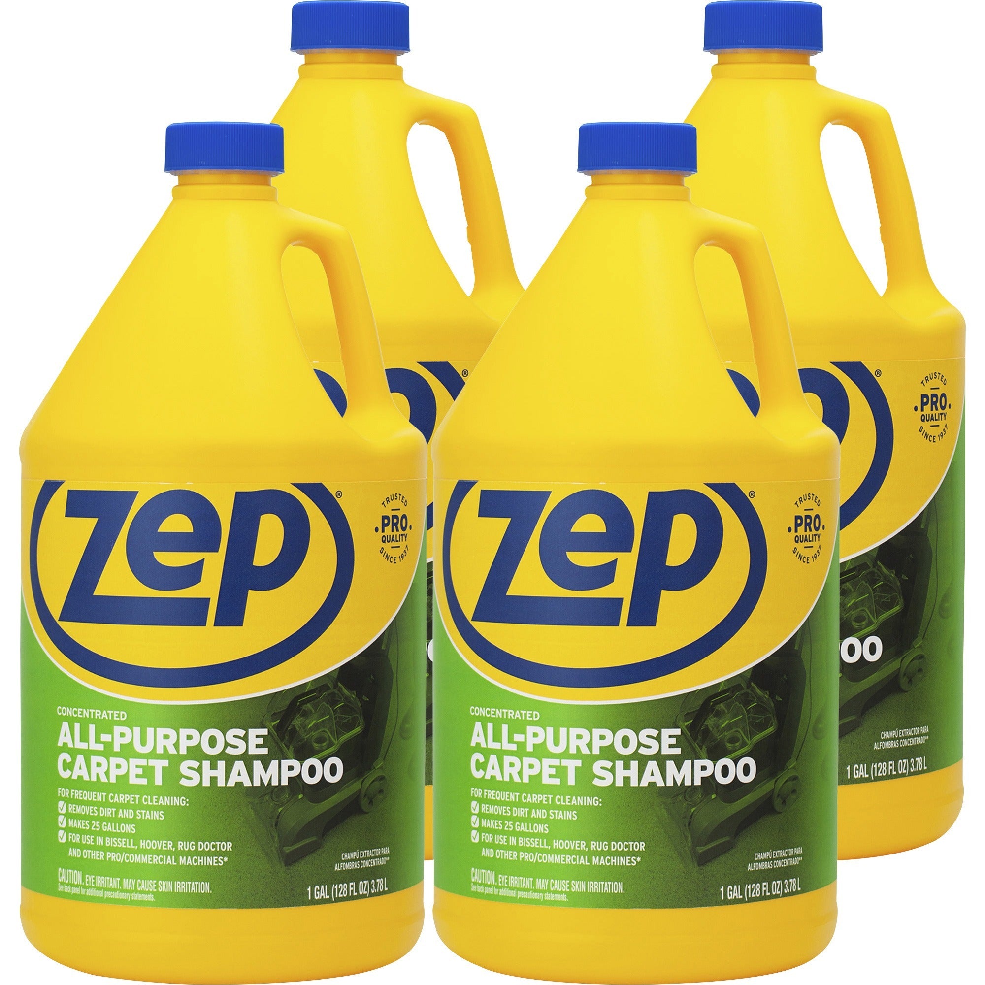 Zep All-Purpose Carpet Shampoo, Concentrate, 128 fl oz (4 quart), Heavy Duty, Blue, 4/Carton