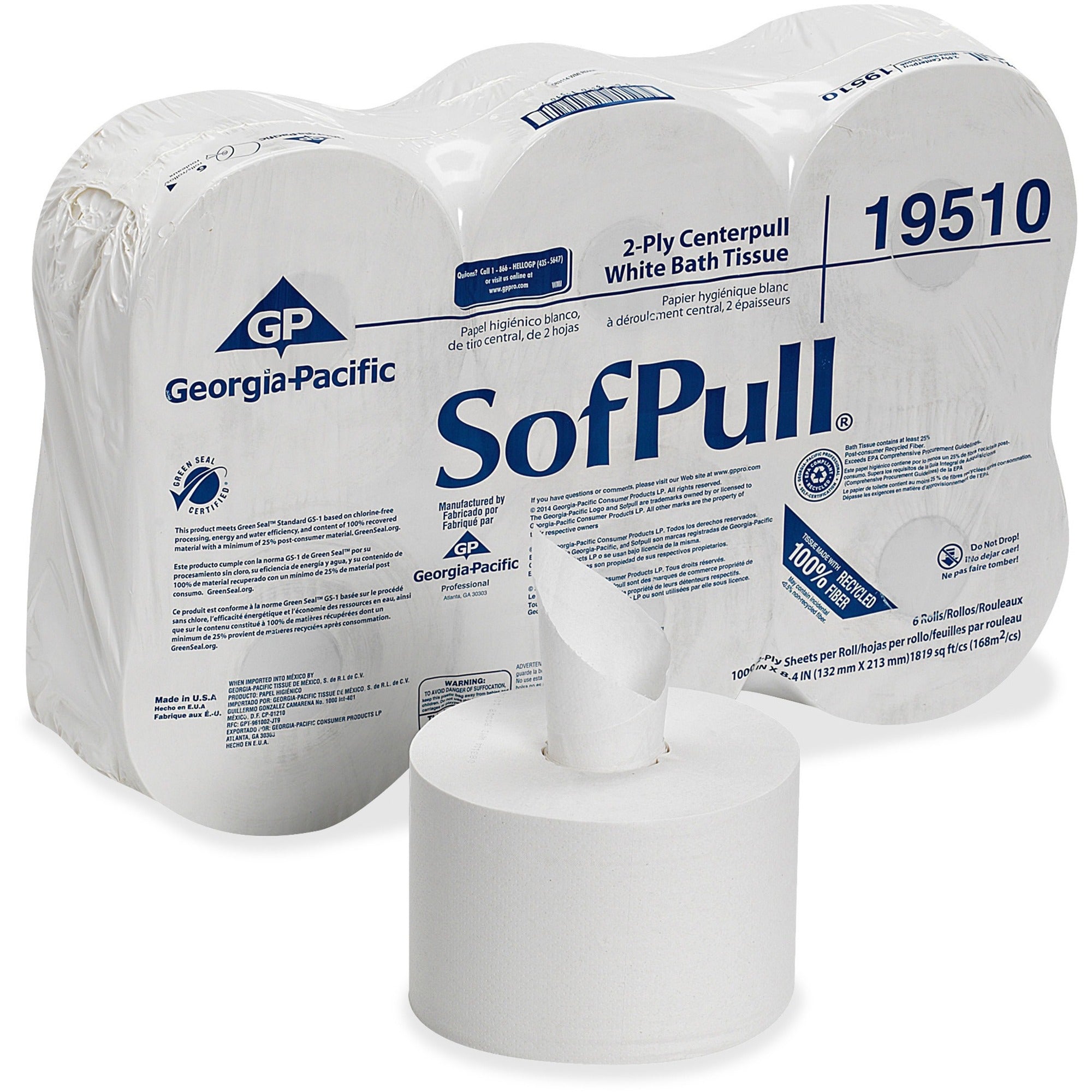2 Ply - 5.25" Width x 8.40" Length - 1000 Sheets/Roll - 8.10" Roll Diameter - White - 6 / Carton