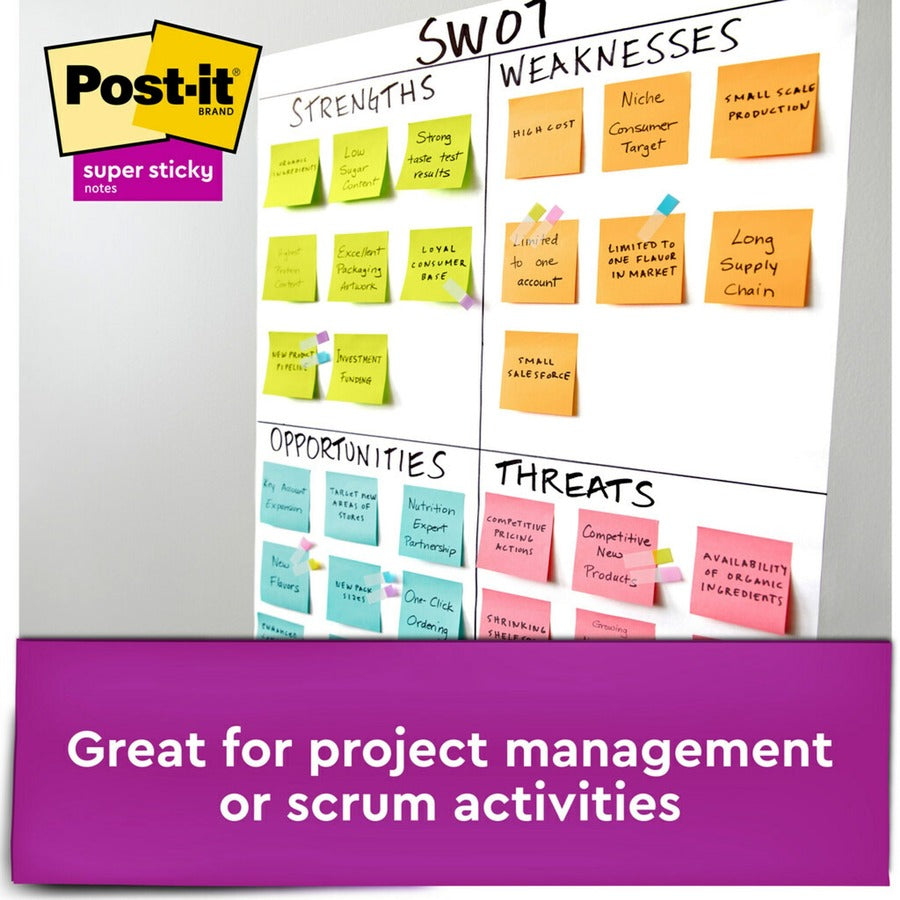 Post-it Super Sticky Notes, Supernova Neons Color Collection, 3" x 3", Square, 90 Sheets per Pad, Aqua Splash/Acid Lime/Guava/Tropical Pink/Iris Infusion, 1 Pack
