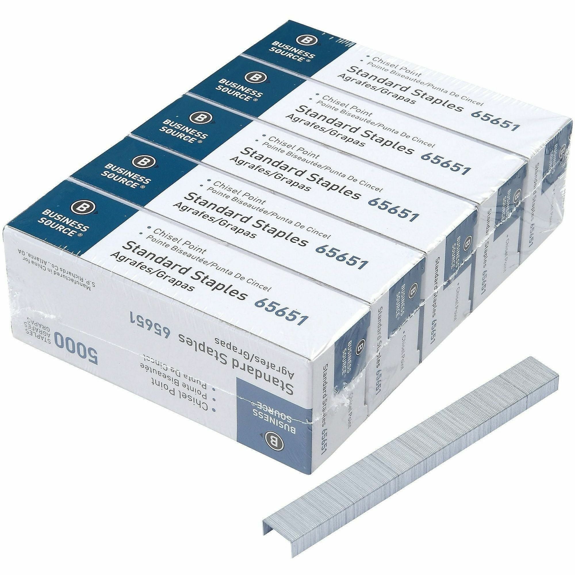 Standard - 1/4" Leg - 1/2" Crown - Holds 30 Sheet(s) - for Paper - Chisel Point - Silver - Galvanized Iron - 210 Per Strip - 5000/Box - 5 / Pack