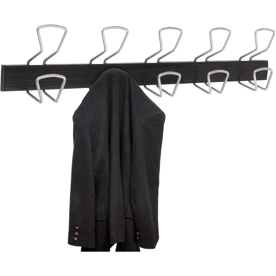 10 Pegs - 110.23 lb (50 kg) Capacity - 6.5" Height x 29.9" Width - for Coat, Clothes - Metal - Black - Powder Coated - 1 Each