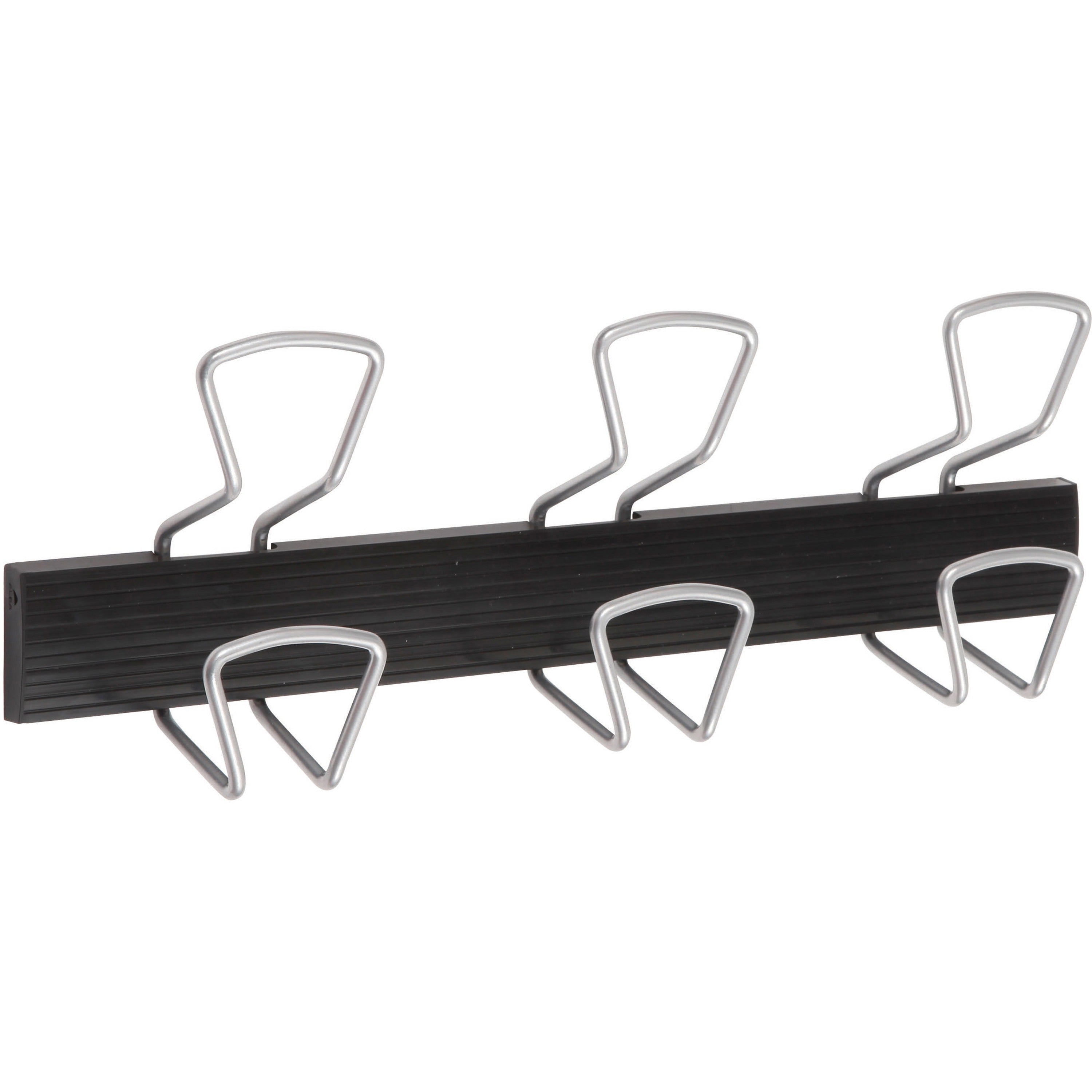 6 Hooks - 132.28 lb (60 kg) Capacity - 6.5" Height x 18.1" Length - for Coat, Clothes - Plastic - Black, Gray - Powder Coated - 1 Each
