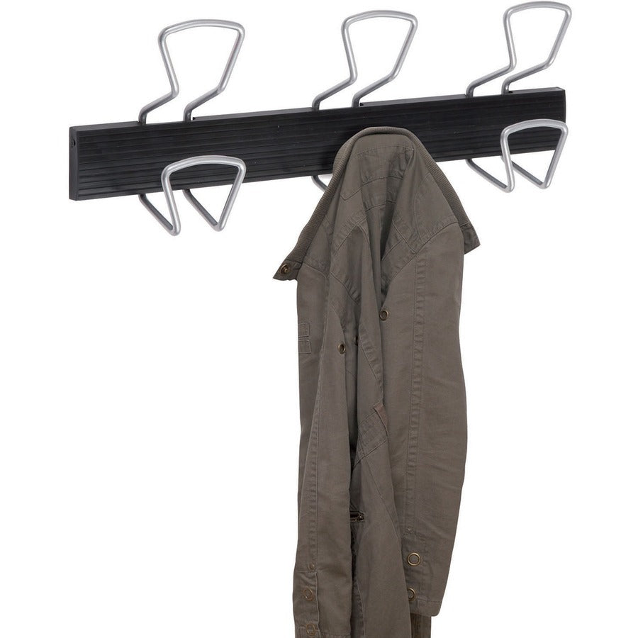 6 Hooks - 132.28 lb (60 kg) Capacity - 6.5" Height x 18.1" Length - for Coat, Clothes - Plastic - Black, Gray - Powder Coated - 1 Each