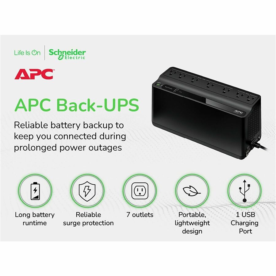 Tower - 10 Hour Recharge - 3.20 Minute Stand-by - 120 V Input - 120 V AC Output - Single Phase - Stepped Approximated Sine Wave - 5 x NEMA 5-15R, 2 x NEMA 5-15R Surge Receptacle(s) - 7 x Battery/Surge Outlet