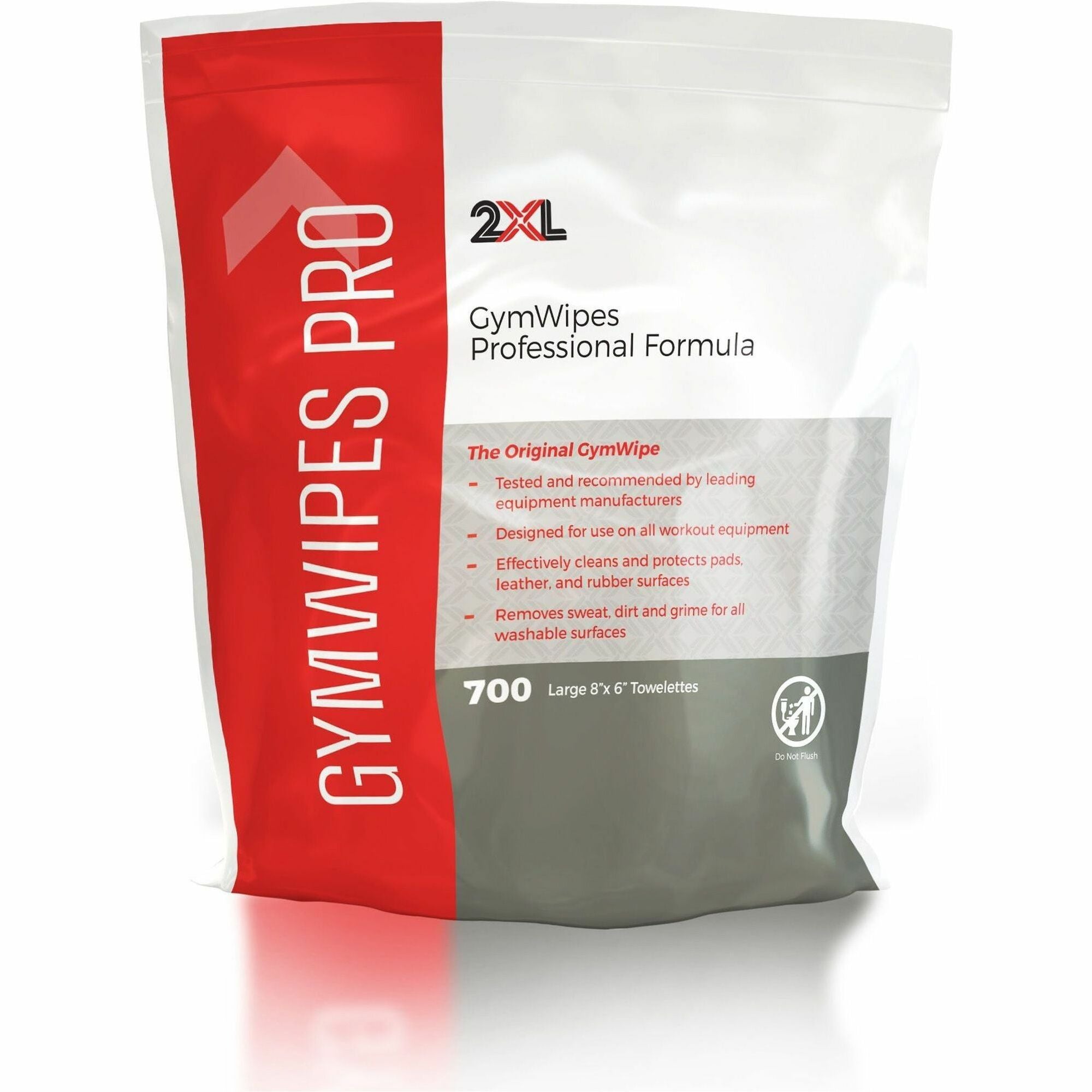 2XL GymWipes Professional Towelettes Bucket Refill, 8" x 6", Bleach-Free, Non-Alcohol, Phenol-Free, Quick Drying, Odor Neutralizer, White, 1 Pack