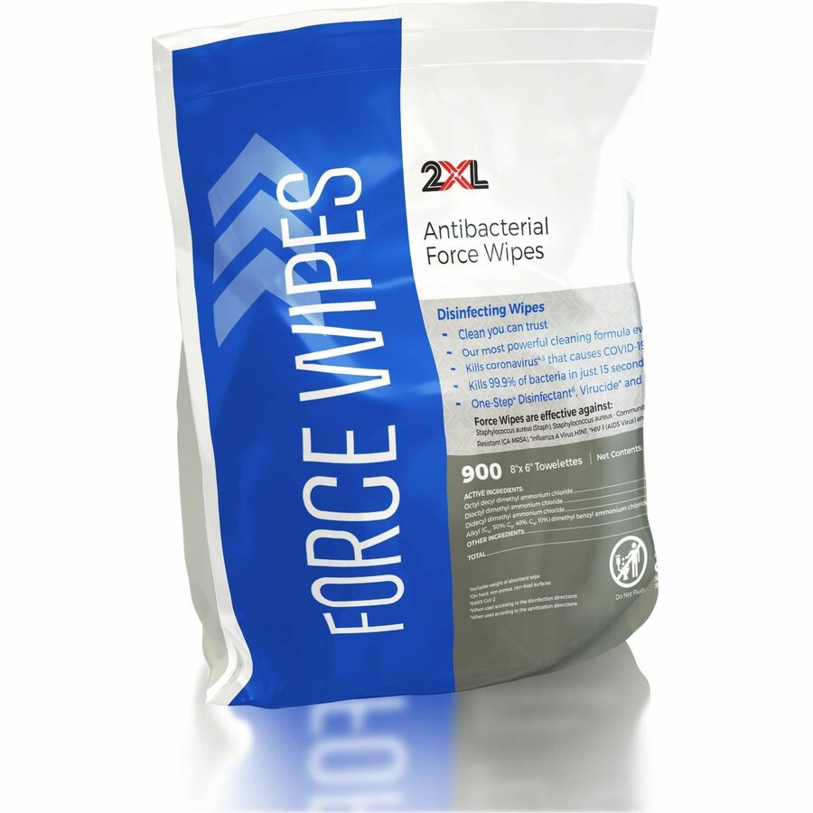 2XL Antibacterial Force Wipes Bucket Refill, 6" x 8", White, 900 Wipes per Pack, 1 Pack