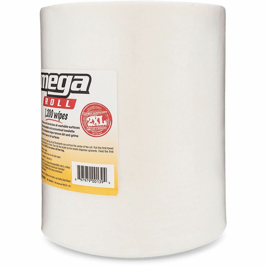 2XL Mega Roll Wipes Refill, 8" x 8", White, 1200 Wipes Per Roll, 1 Roll