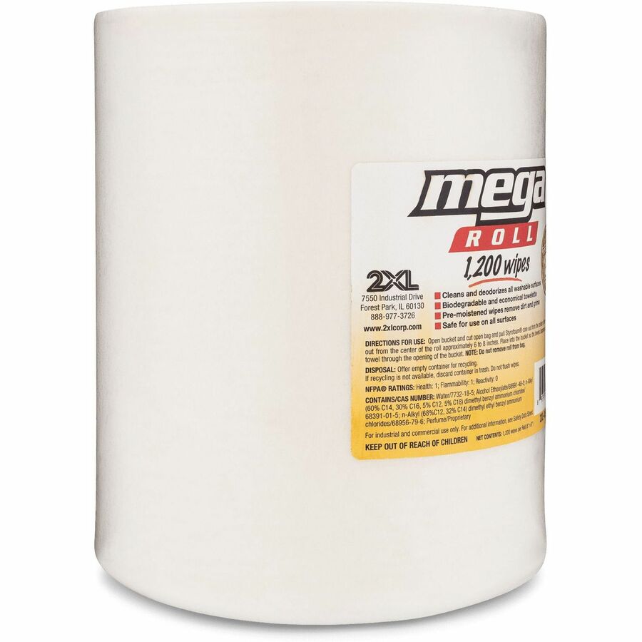 2XL Mega Roll Wipes Refill, 8" x 8", White, 1200 Wipes Per Roll, 1 Roll