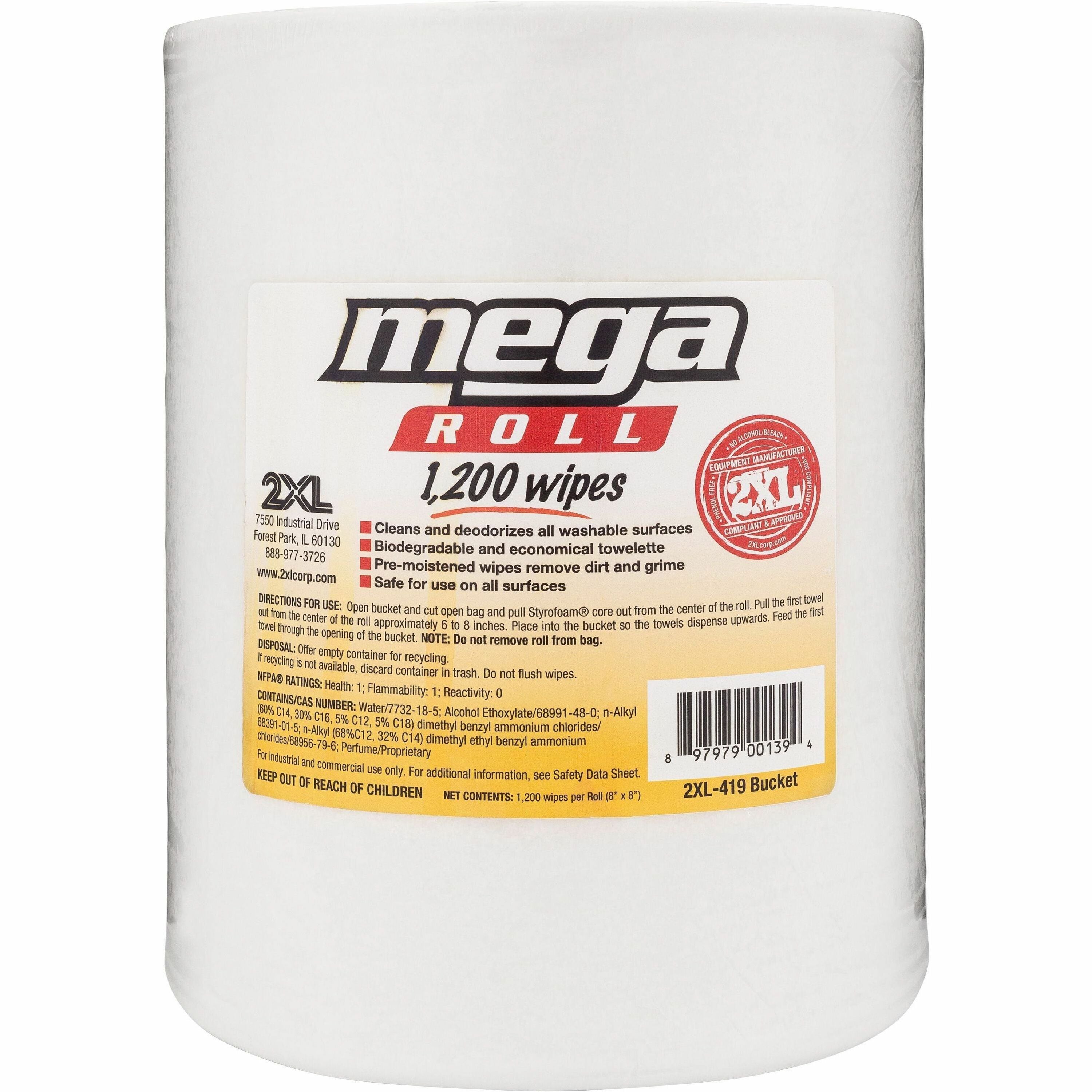 2XL Mega Roll Wipes Refill, 8" x 8", White, 1200 Wipes Per Roll, 1 Roll