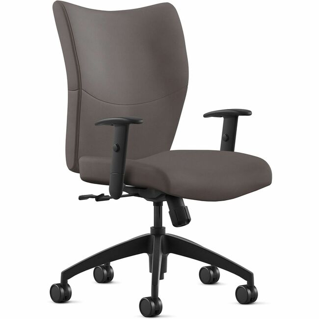 9 to 5 Seating Bristol Mid Back Chair, Cafe Leather Seat and Back, 5-Star Base, Adjustable Arms, Tilt Mechanism, 1 Each