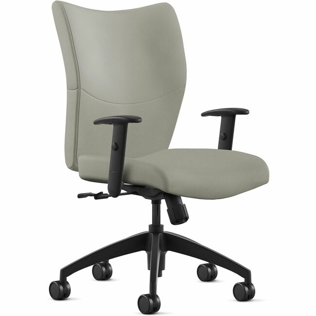 9 to 5 Seating Bristol Mid Back Chair, Mist Leather Seat and Back, Mid Back, 5-Star Base, Black Arms, Adjustable Height, 1 Each
