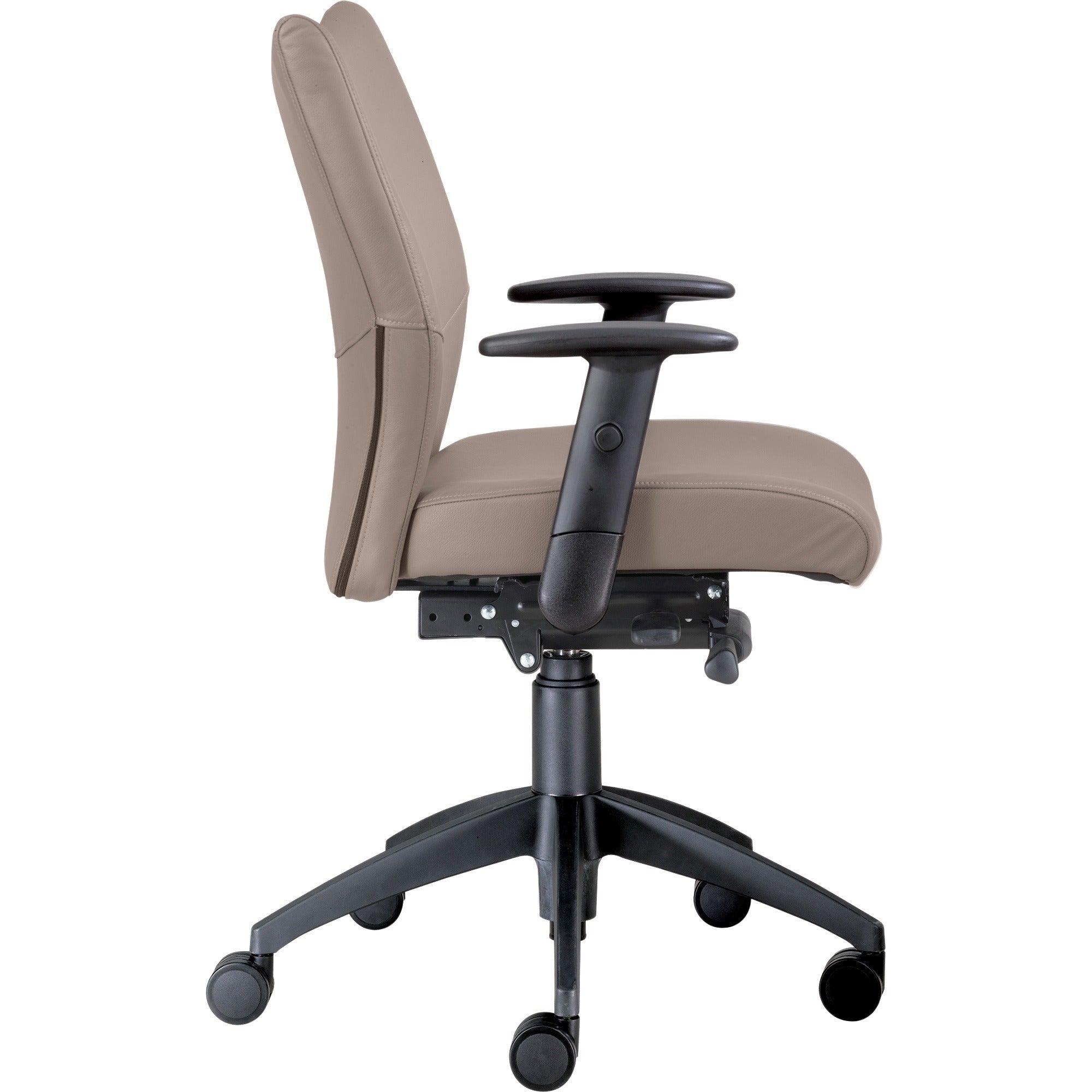 9 to 5 Seating Bristol Mid Back Chair, Mushroom Leather Seat and Back, Mid Back, 5-Star Base, Black Arms, 1 Each